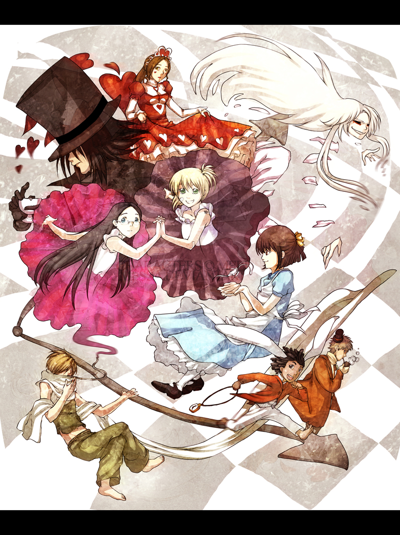 alice, white rabbit, mad hatter, and caterpillar (alice's adventures in wonderland)