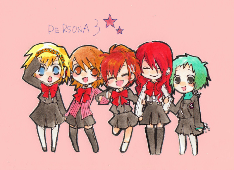 aigis, shiomi kotone, takeba yukari, kirijou mitsuru, and yamagishi fuuka (persona and 2 more) drawn by kakao-kaka