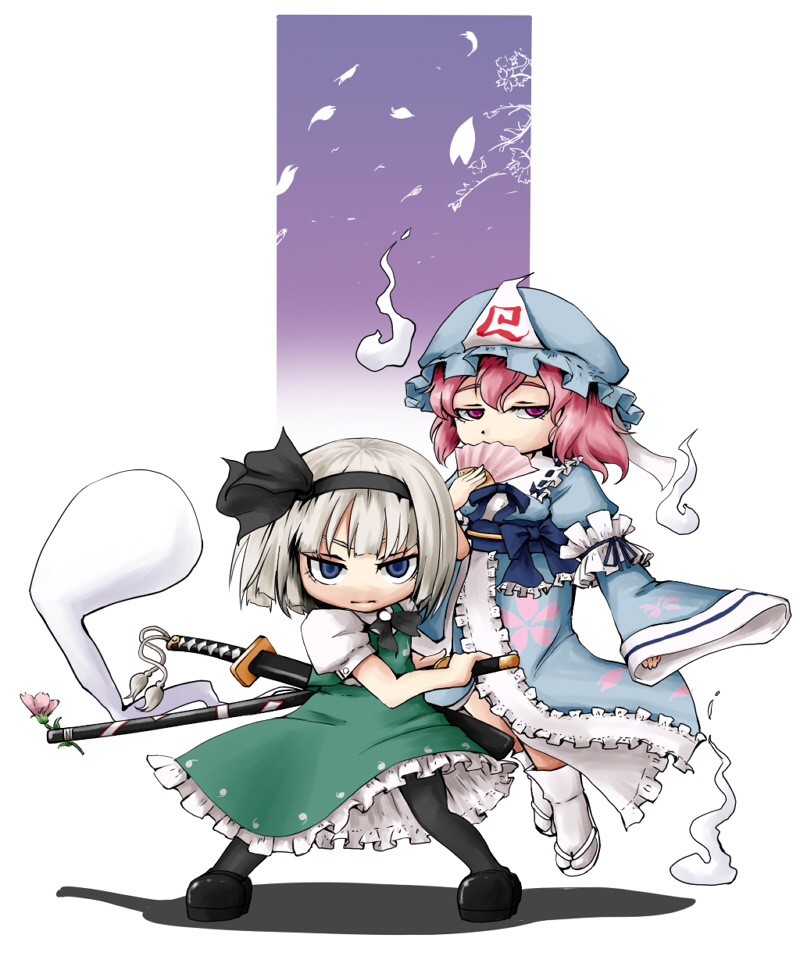 konpaku youmu and saigyouji yuyuko (touhou) drawn by kirisaki_akihito
