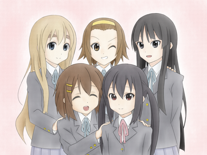akiyama mio, nakano azusa, hirasawa yui, tainaka ritsu, and kotobuki tsumugi (k-on!) drawn by shishamo_(scholacco)