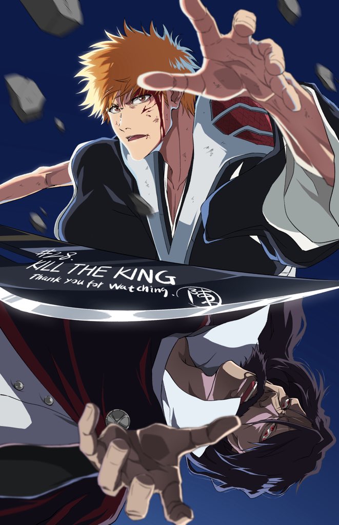 kurosaki ichigo and yhwach (bleach and 1 more) drawn by 7l6cup9yzr1xu7d