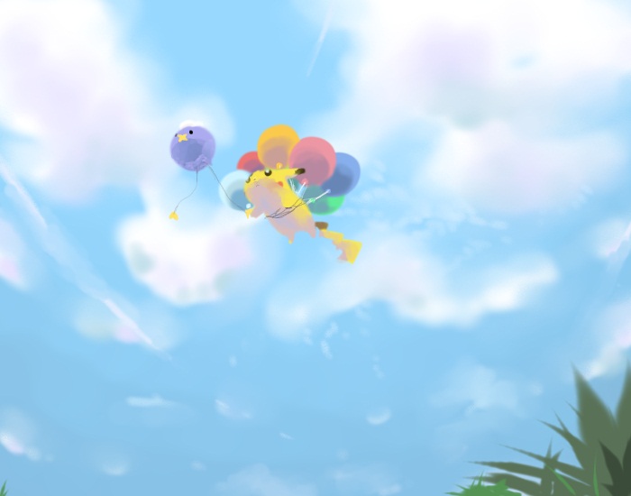 pikachu, drifloon, and flying pikachu (pokemon) drawn by sasakure_(mogunonbi)