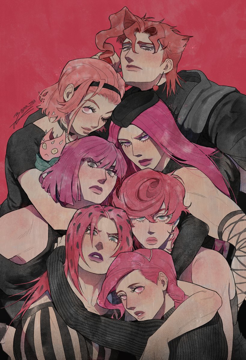 kakyoin noriaki, trish una, diavolo, vinegar doppio, narciso anasui, and 3 more (jojo no kimyou na bouken and 5 more) drawn by mm_jjba