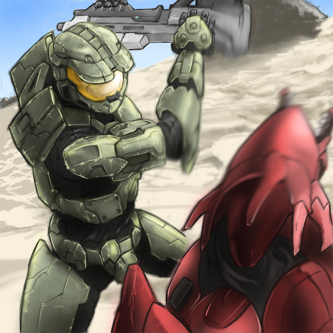 master chief (halo and 1 more) drawn by obomugera