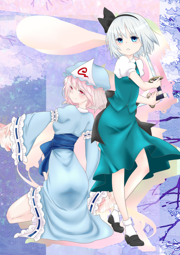 konpaku youmu and saigyouji yuyuko (touhou) drawn by sakisaka_shinono