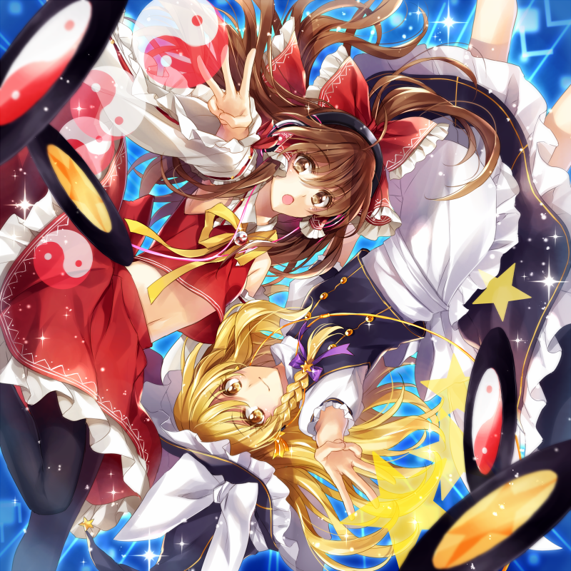 hakurei reimu and kirisame marisa (touhou and 1 more) drawn by hagiwara_rin