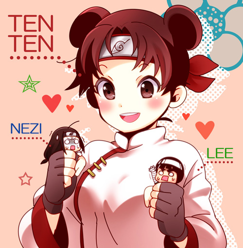 tenten, rock lee, and hyuuga neji (naruto) drawn by iyutani