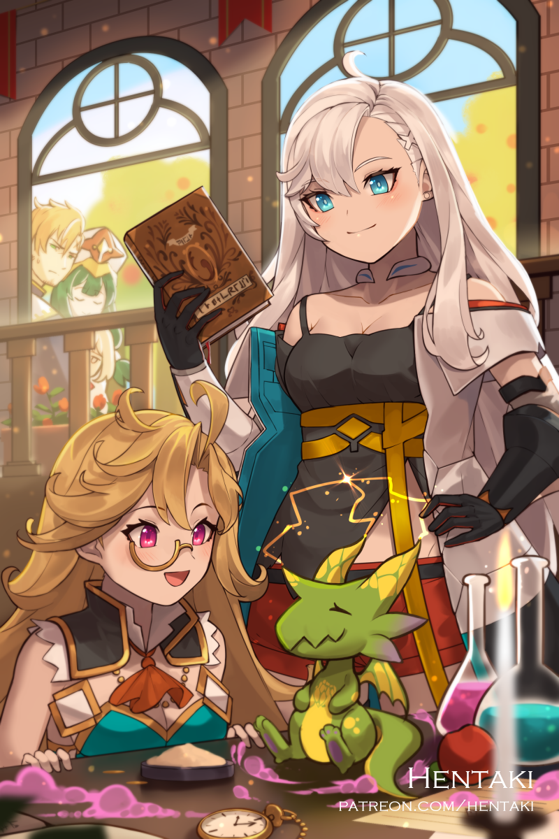 curran, ilia, sinoa, hildegarde, and tobias (dragalia lost) drawn by hentaki