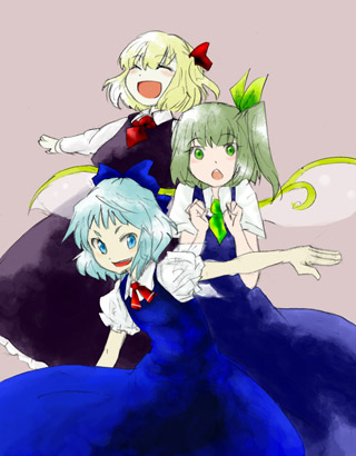 cirno, rumia, and daiyousei (touhou) drawn by shikai_(iesiki_56)