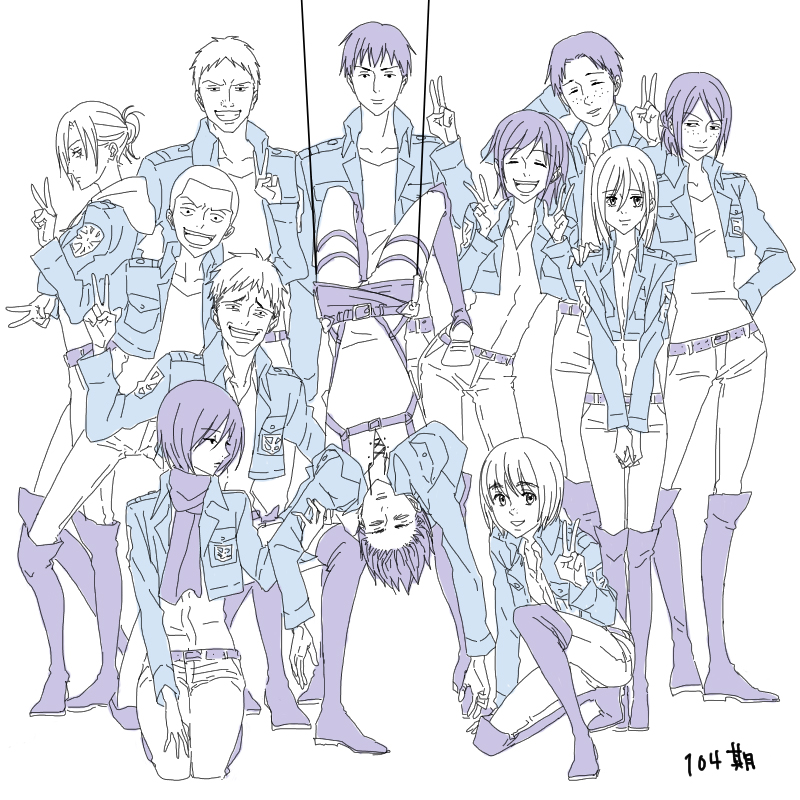 mikasa ackerman, eren yeager, krista lenz, ymir, reiner braun, and 7 more (shingeki no kyojin) drawn by ai_(ai0807)