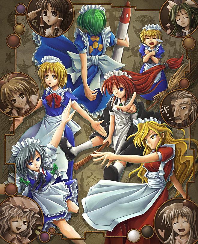 hakurei reimu, remilia scarlet, izayoi sakuya, alice margatroid, shinki, and 8 more (touhou and 1 more) drawn by koto_tsubane