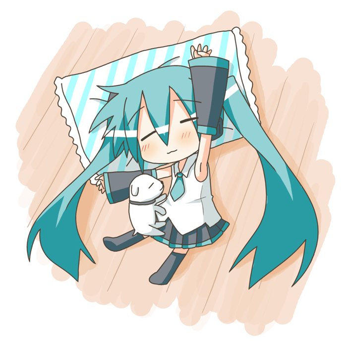 hatsune miku, chibi miku, and hamo (vocaloid) drawn by minami_(colorful_palette)