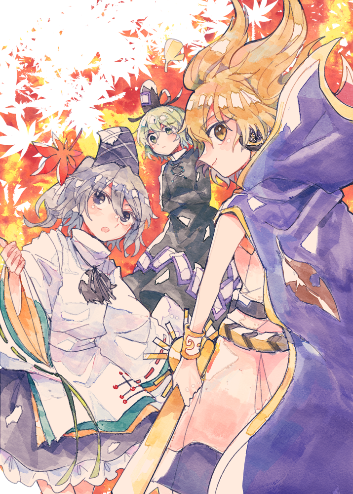 toyosatomimi no miko, mononobe no futo, and soga no tojiko (touhou) drawn by itomugi-kun