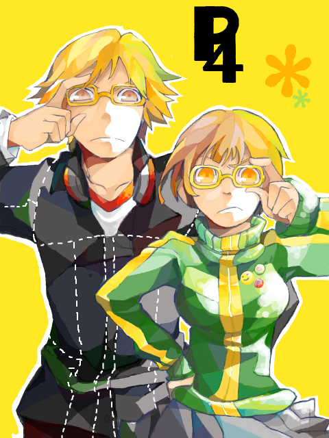 satonaka chie and hanamura yousuke (persona and 1 more) drawn by 56