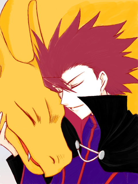 charizard and lance (pokemon and 1 more) drawn by ruchino