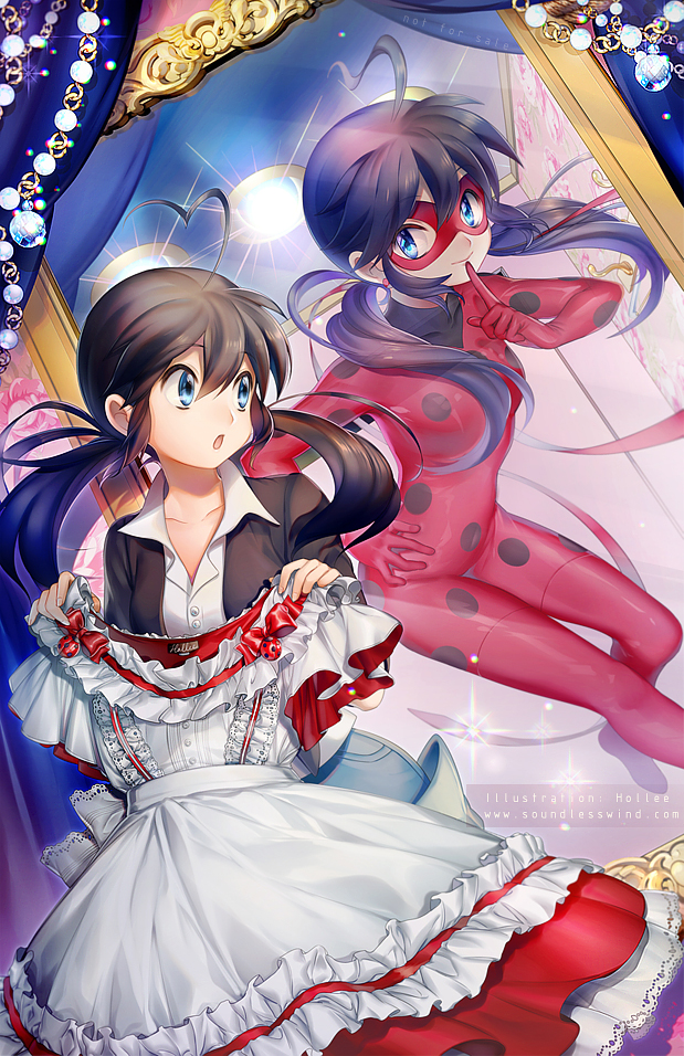 marinette dupain-cheng and ladybug (miraculous ladybug) drawn by kaze-hime