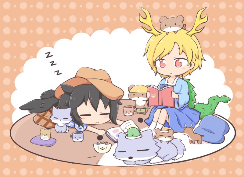 kicchou yachie, kurokoma saki, otter spirit, and wolf spirit (touhou) drawn by gomashio_(goma_feet)