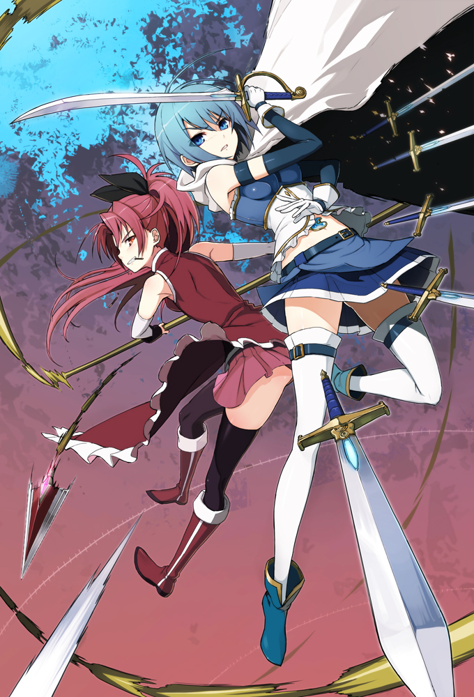 miki sayaka and sakura kyoko (mahou shoujo madoka magica) drawn by ookuma_nekosuke
