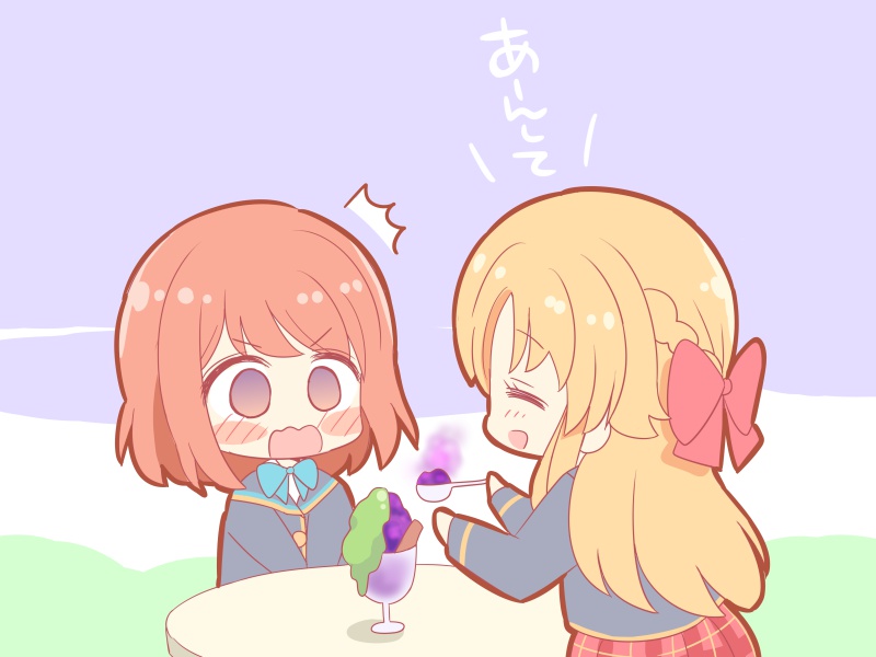 shiina kokomi and sasahara nonoka (girlfriend) drawn by ringo_(nanaprin)