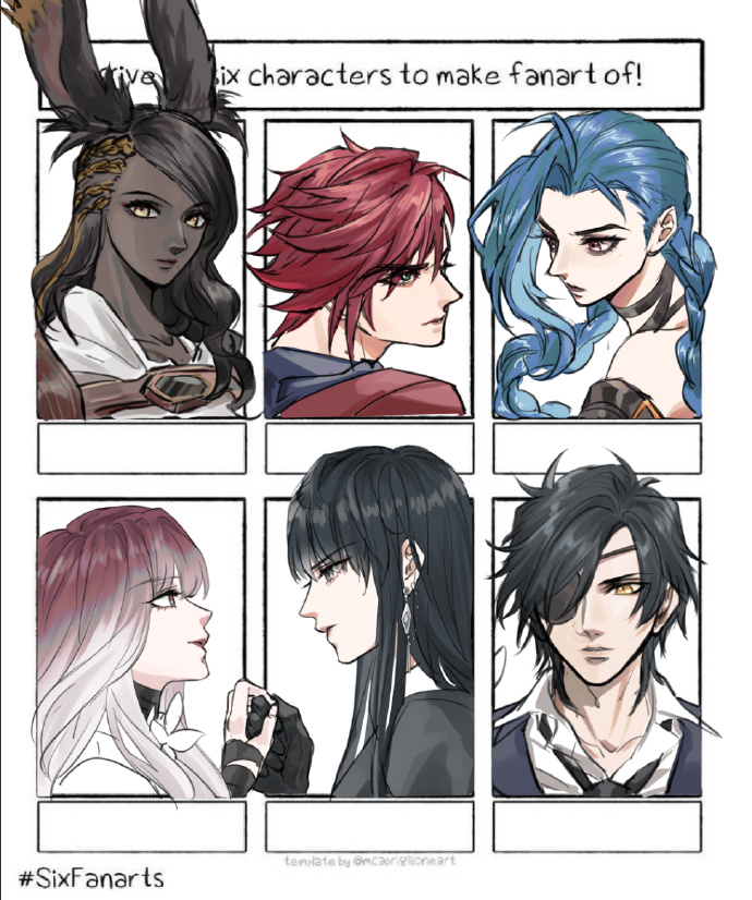 jinx, vi, arcane jinx, arcane vi, shokudaikiri mitsutada, and 3 more (final fantasy and 5 more) drawn by kurokawa_karasu