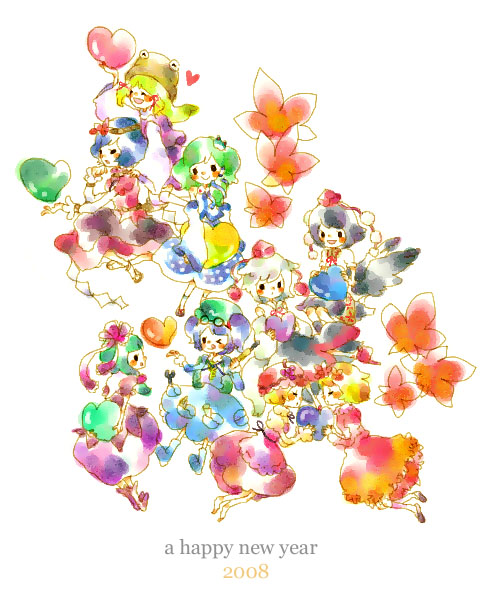 kochiya sanae, shameimaru aya, inubashiri momiji, moriya suwako, kawashiro nitori, and 4 more (touhou) drawn by mana_(artist)