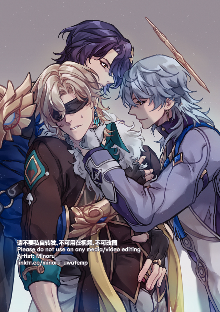 aventurine, sunday, and dr. ratio (honkai and 1 more) drawn by minoru_(minoru_uwutemp)