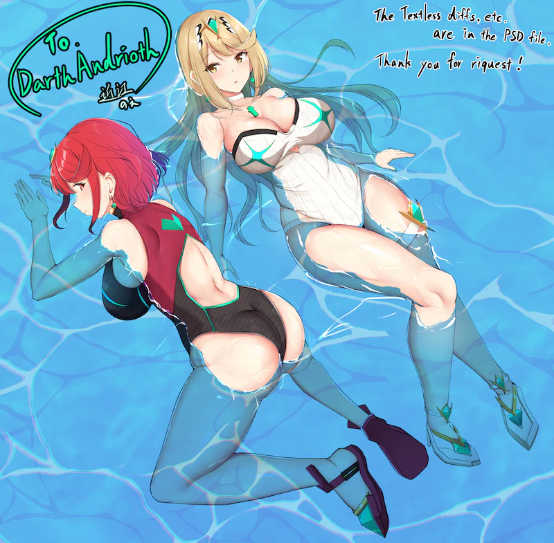 pyra and mythra (xenoblade chronicles and 1 more) drawn by noeomi