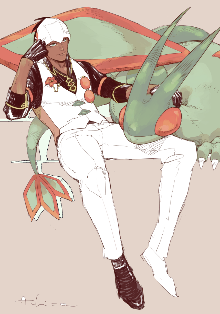 flygon and raihan (pokemon and 1 more) drawn by achio888