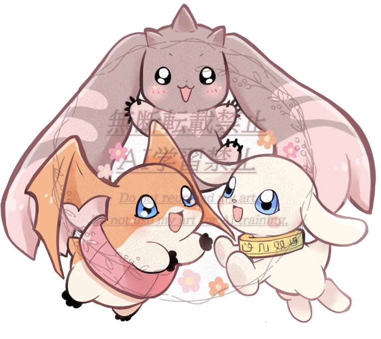patamon, lopmon, and plotmon (digimon and 1 more) drawn by waka_88000