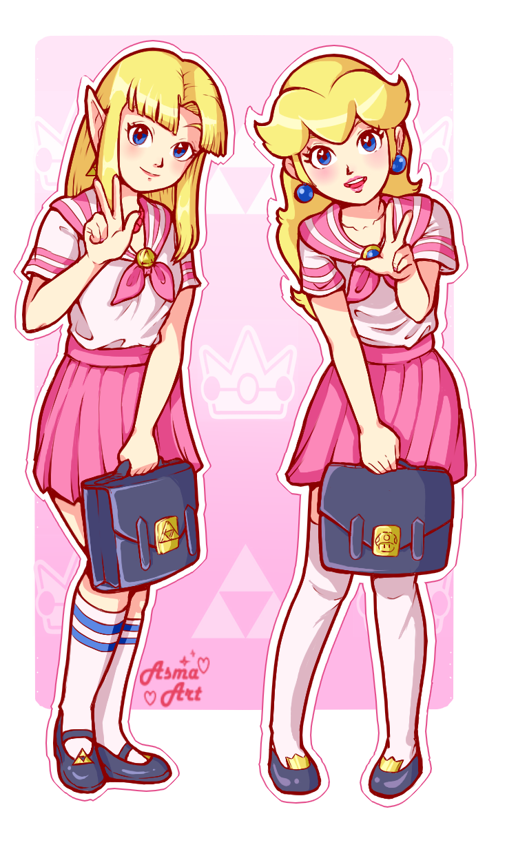 princess zelda and princess peach (the legend of zelda and 3 more) drawn by asma_art