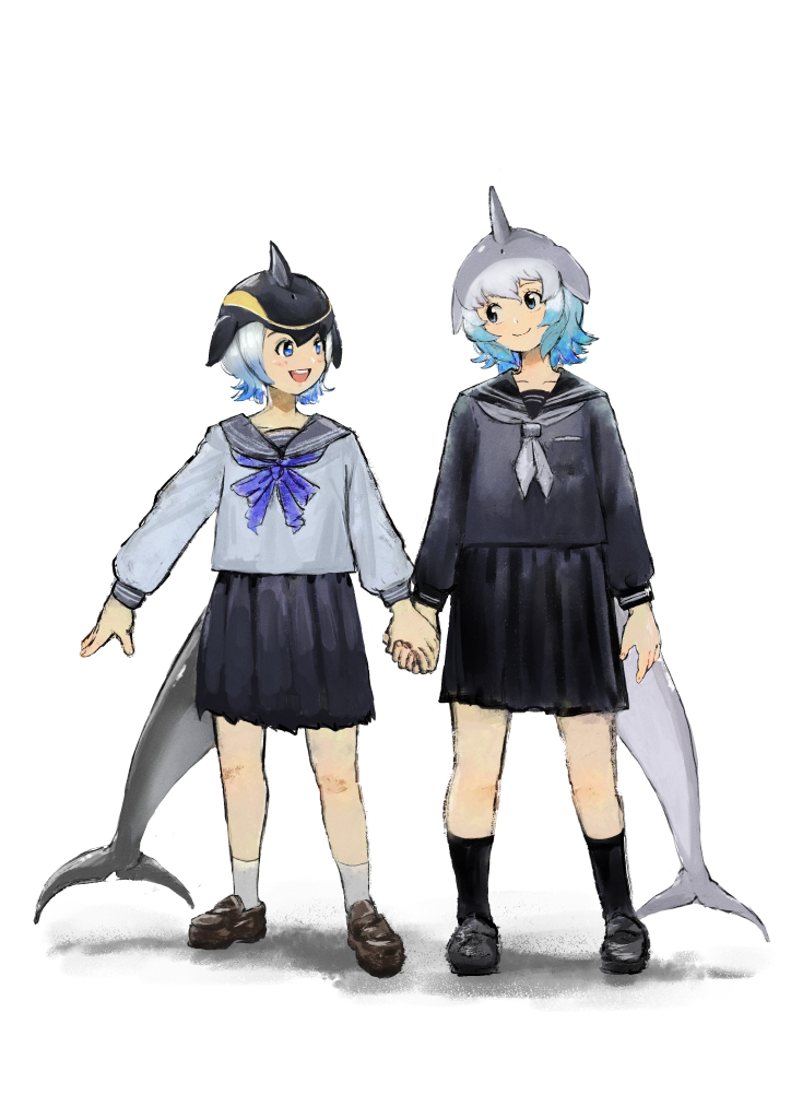 common dolphin and common bottlenose dolphin (kemono friends) drawn by hatch_(hatch_box)