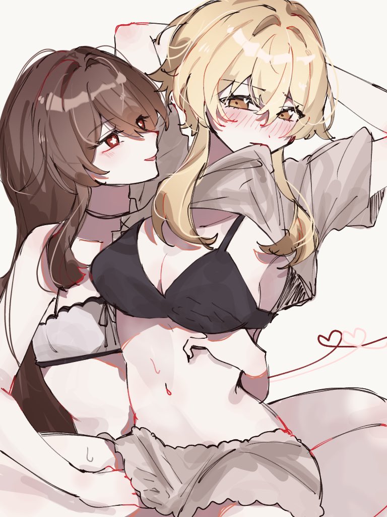 lumine and hu tao (genshin impact) drawn by jako_gnsn