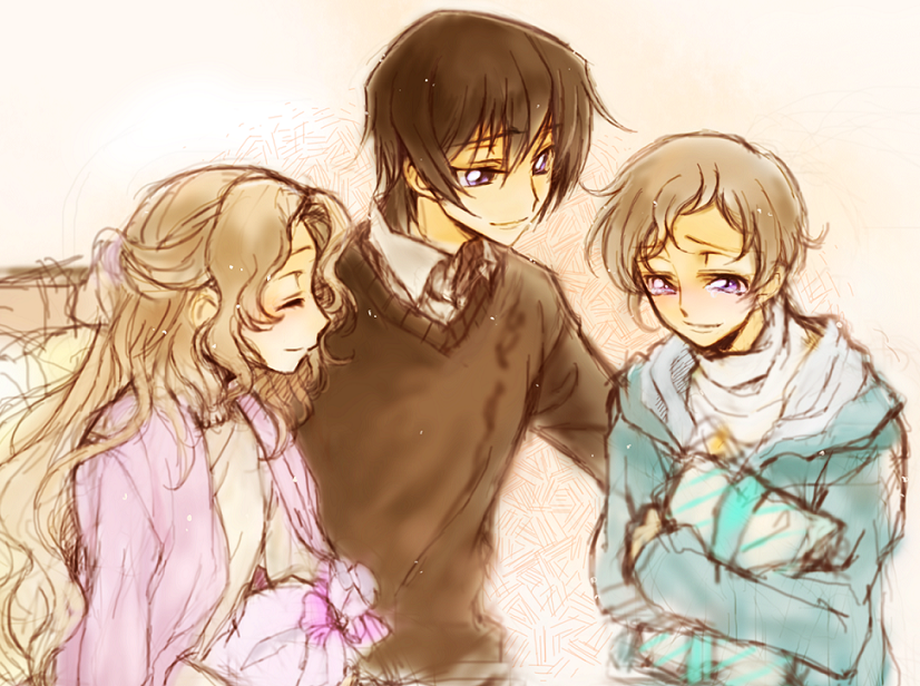 lelouch vi britannia, nunnally vi britannia, and rolo lamperouge (code geass) drawn by c_(rahit)
