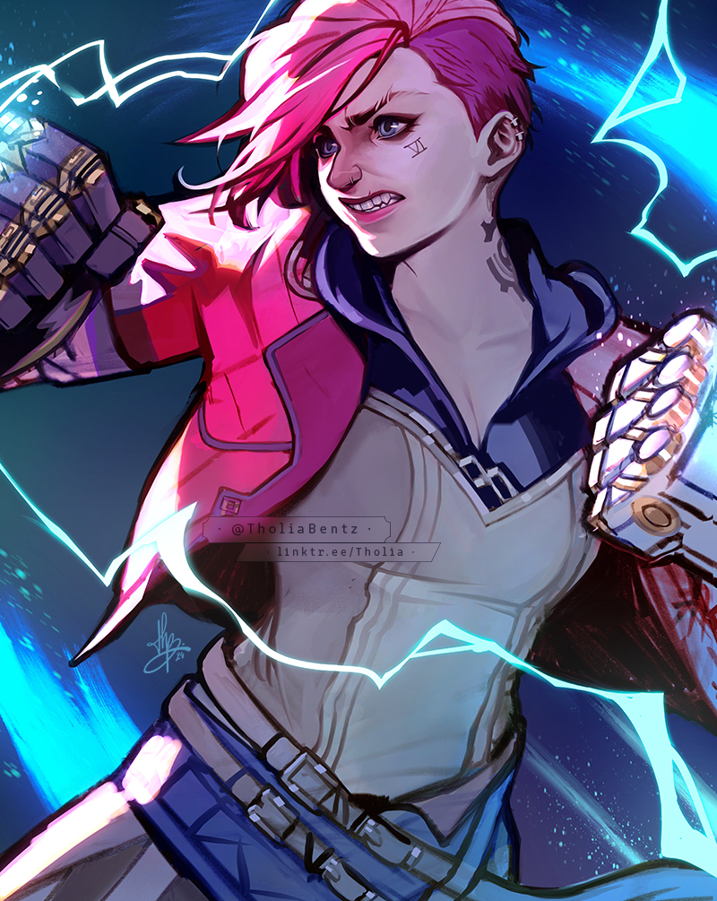 vi and arcane vi (league of legends and 1 more) drawn by tholia_bentz