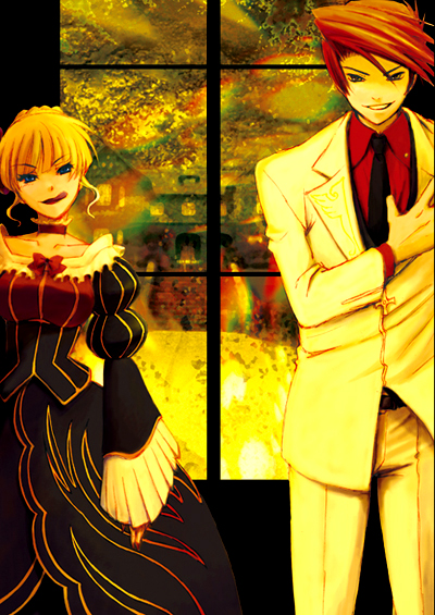 beatrice and ushiromiya battler (umineko no naku koro ni) drawn by yamato_(inraitei)