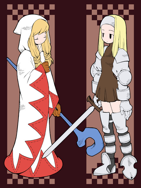 white mage and squire (final fantasy and 1 more) drawn by b.tarou