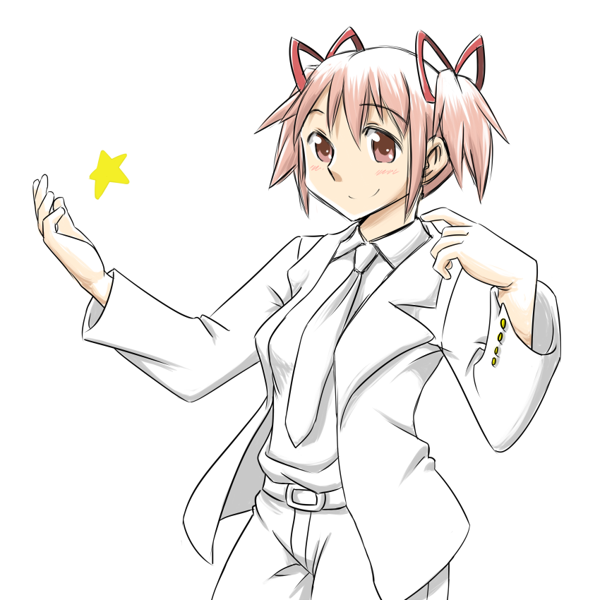 kaname madoka and morgan freeman (mahou shoujo madoka magica and 1 more) drawn by drawfag