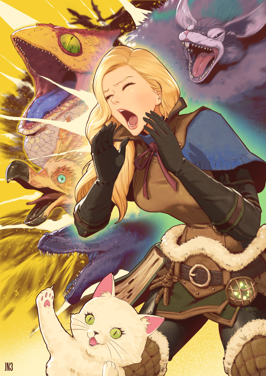 pukei-pukei, kulu-ya-ku, paolumu, tzitzi-ya-ku, and coral pukei-pukei (monster hunter) drawn by jn3