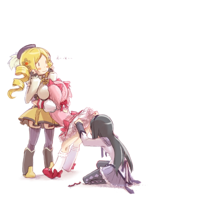 akemi homura, kaname madoka, and tomoe mami (mahou shoujo madoka magica) drawn by nucomas