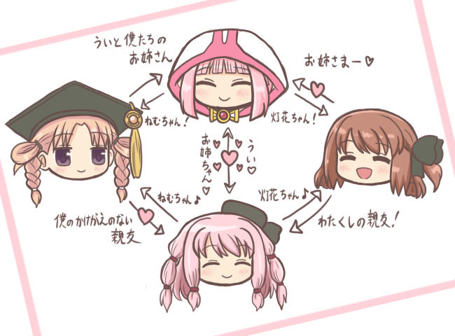 tamaki iroha, tamaki ui, satomi touka, and hiiragi nemu (mahou shoujo madoka magica and 1 more) drawn by reverse_(bluefencer)