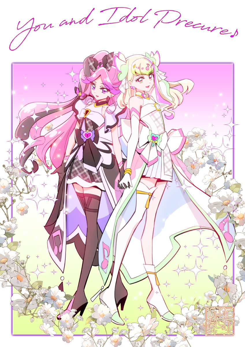 cure zukyuun, cure kiss, purirun, and meroron (precure and 1 more) drawn by kamikita_futago