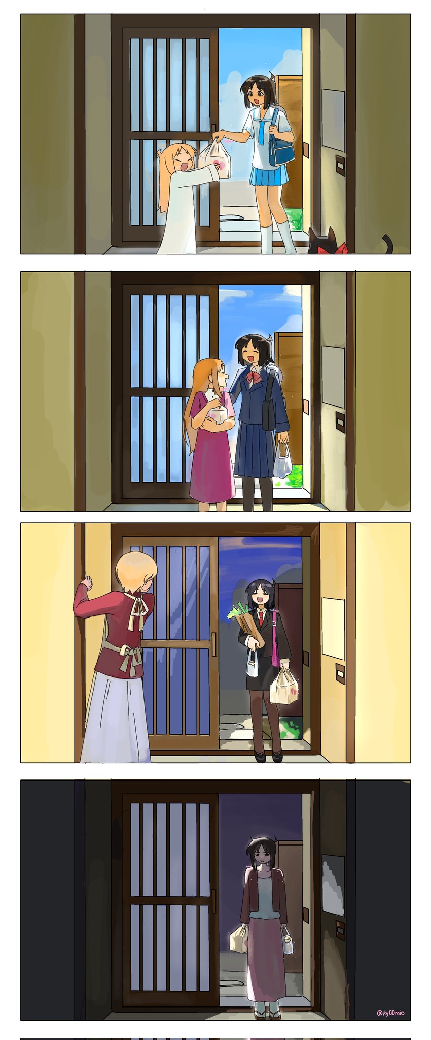 shinonome nano, professor shinonome, and sakamoto (nichijou) drawn by kyuunn
