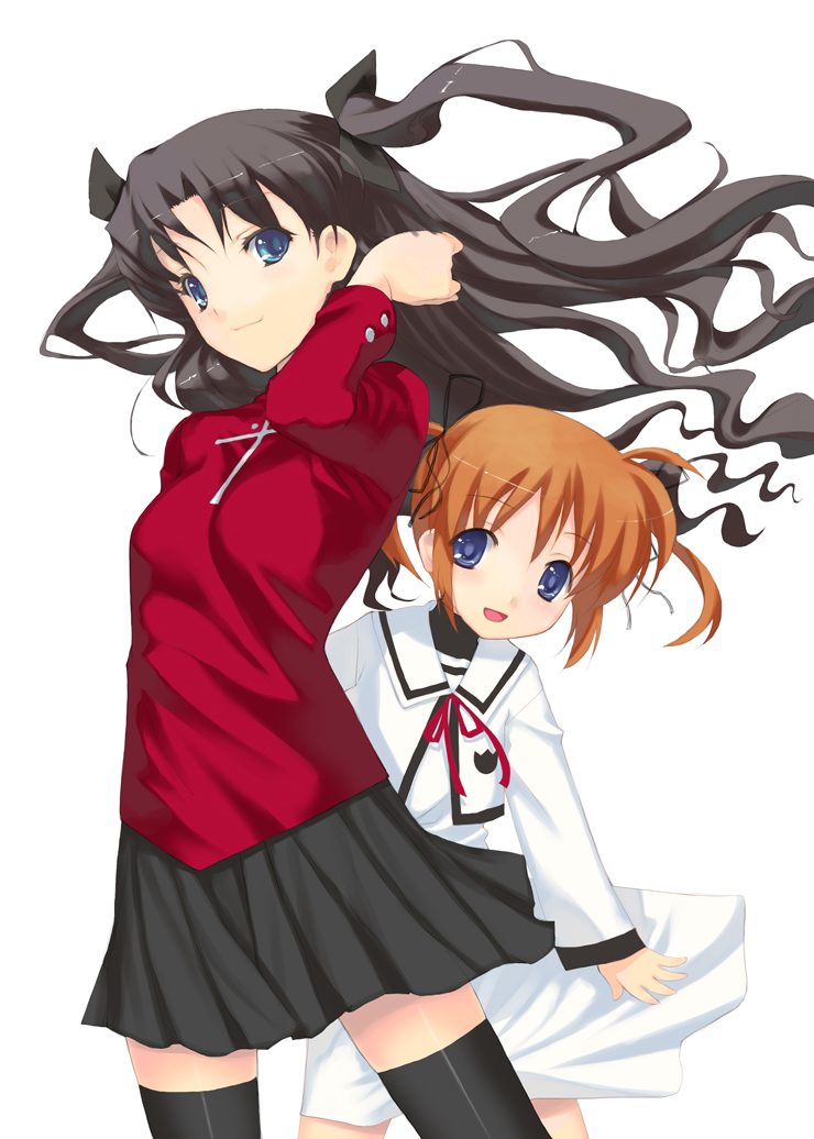 tohsaka rin and takamachi nanoha (fate and 3 more) drawn by chun_(friendly_sky)