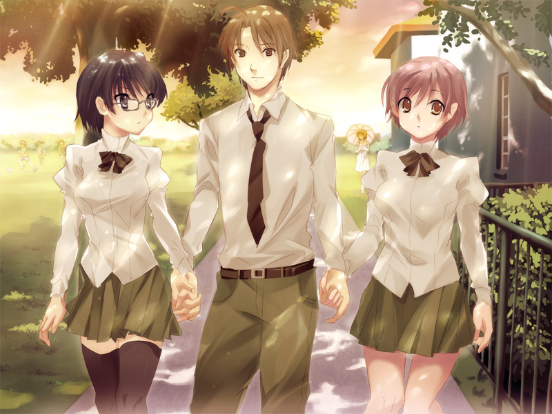 hakamichi shizune, mikado shiina, and nakai hisao (katawa shoujo)