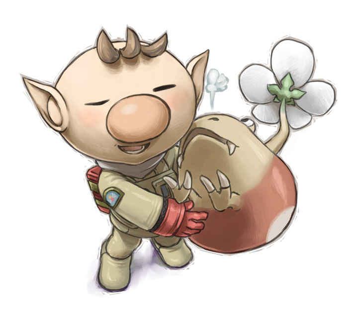olimar and bulbmin (pikmin) drawn by naru_(wish_field)