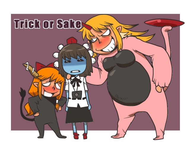 shameimaru aya, ibuki suika, hoshiguma yuugi, rajang, and congalala (touhou and 1 more) drawn by onikobe_rin