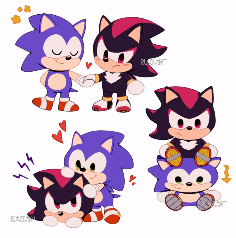 sonic the hedgehog and shadow the hedgehog (sonic and 1 more) drawn by ruviart