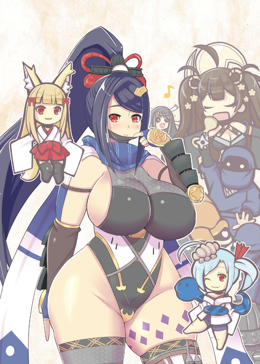 senko, iga ueno, osaka, yakumo, and iimoriyama (oshiro project:re) drawn by die_zenra