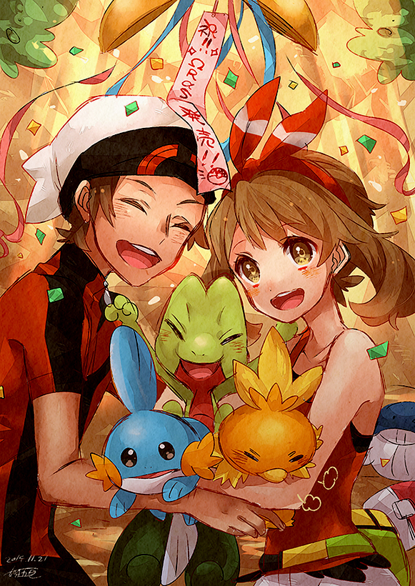 may, brendan, torchic, mudkip, treecko, and 1 more (pokemon and 1 more) drawn by kisaragi_itsuka_(aufheben)
