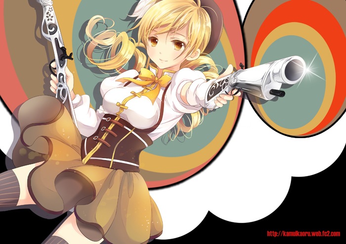 tomoe mami and charlotte (mahou shoujo madoka magica) drawn by kamui_(kamuikaoru)